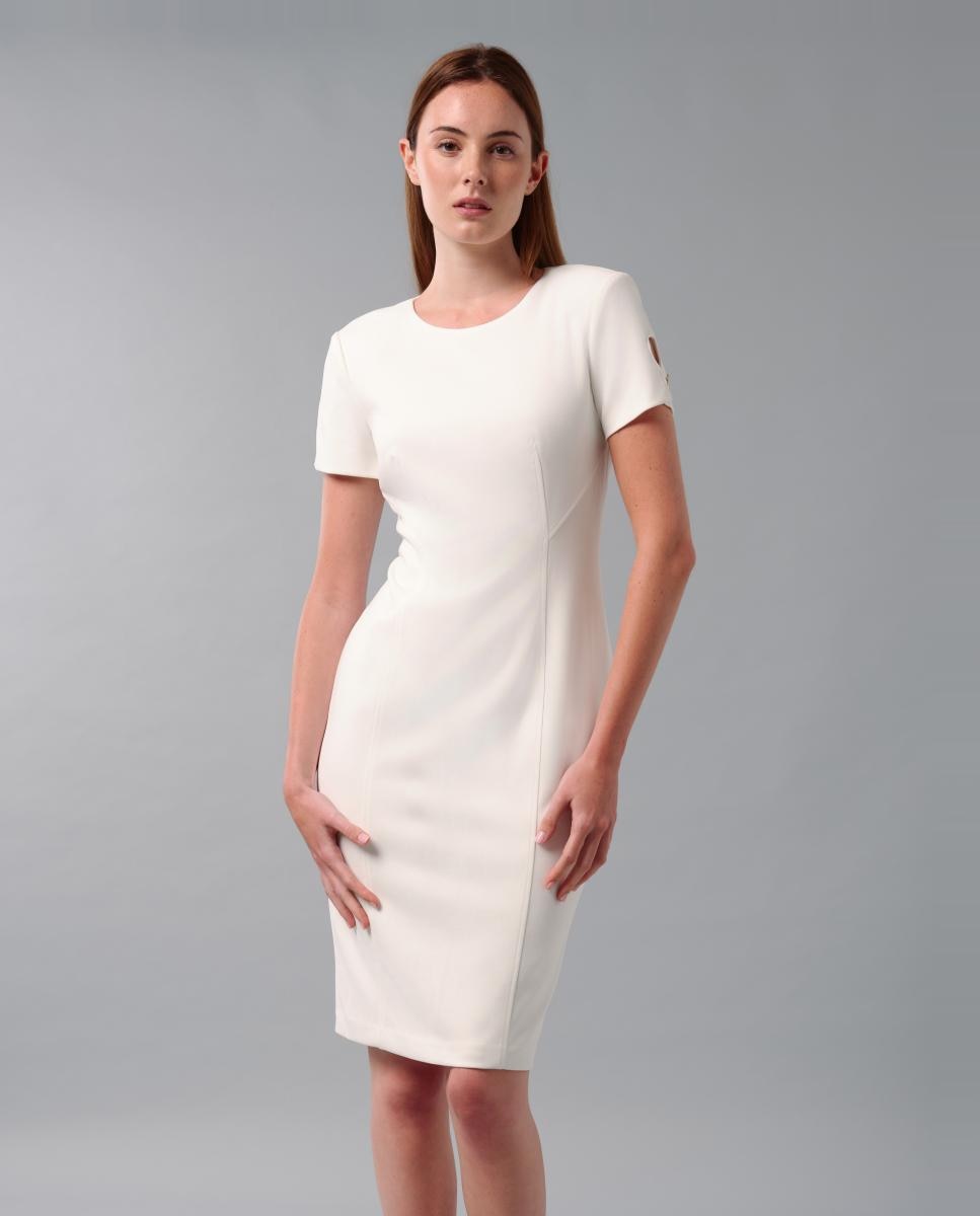 Vestido Justo com Manga Curta Creme-2