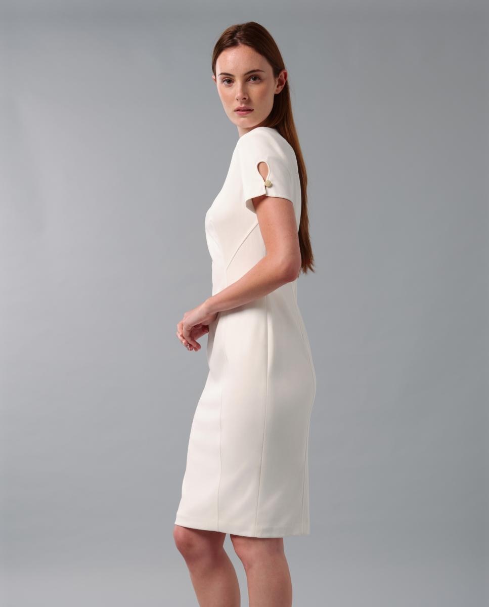 Vestido Justo com Manga Curta Creme-3