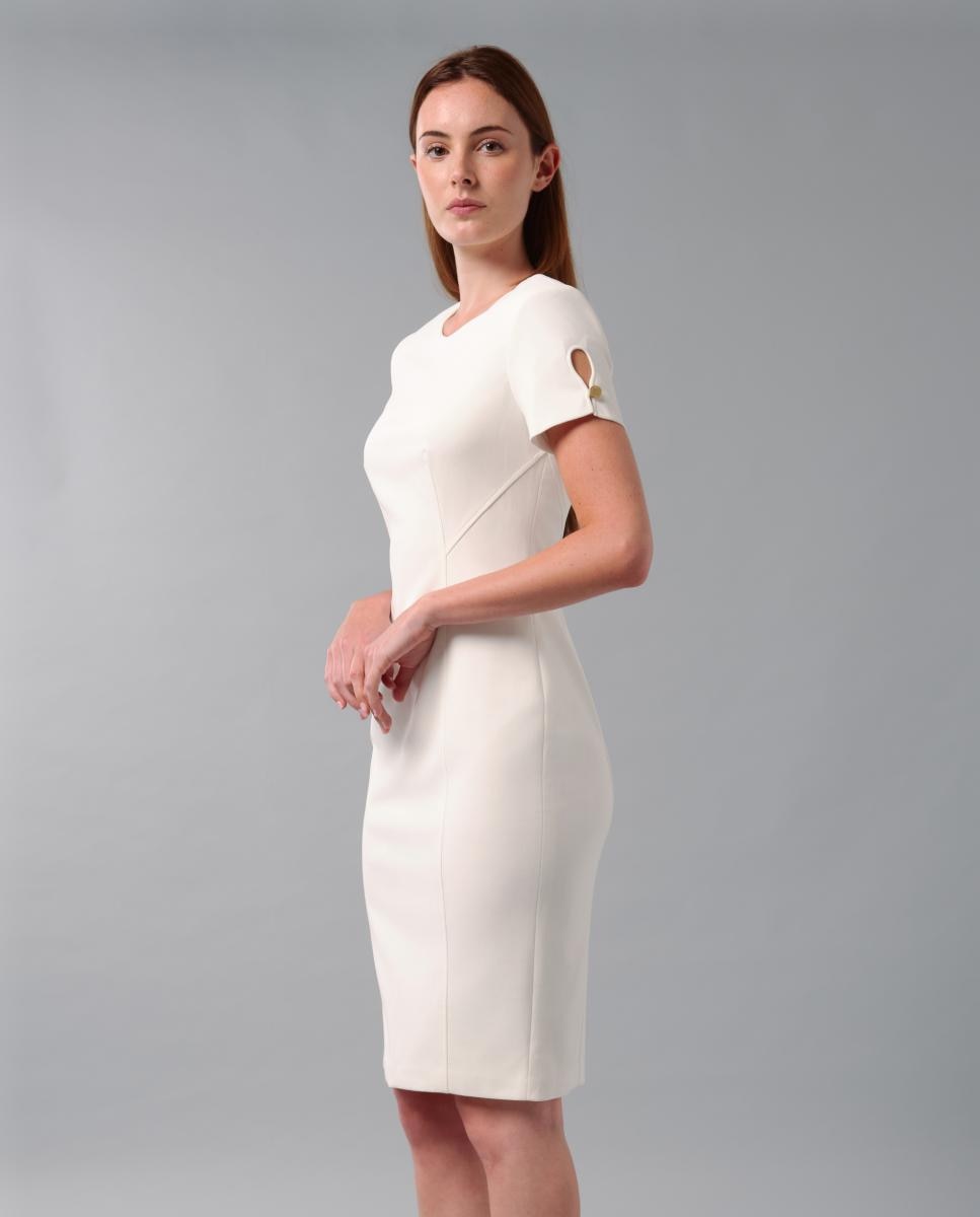 Vestido Justo com Manga Curta Creme-4