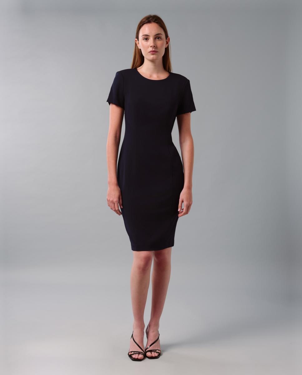 Vestido Justo com Manga Curta Azul-índigo-7