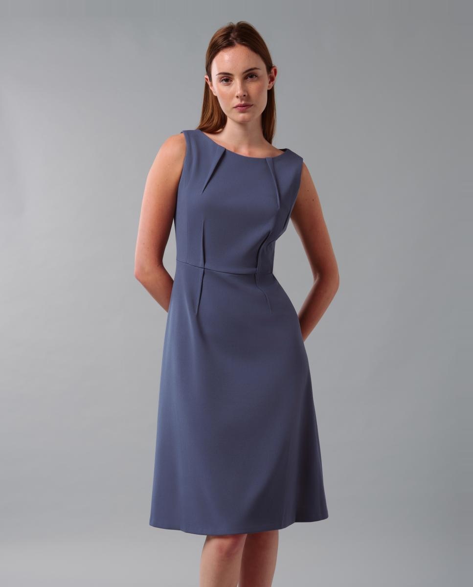 Vestido sem Mangas de Corte Evasê Azul-índigo-2