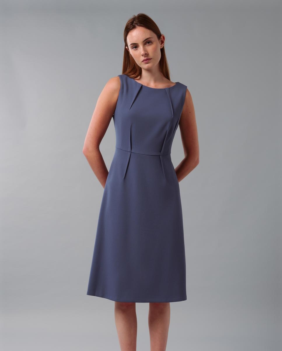 Vestido sem Mangas de Corte Evasê Azul-índigo-3