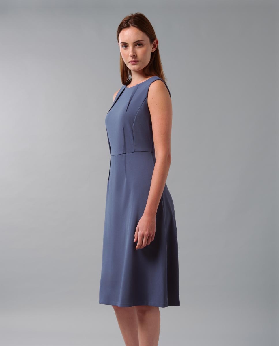 Vestido sem Mangas de Corte Evasê Azul-índigo-4