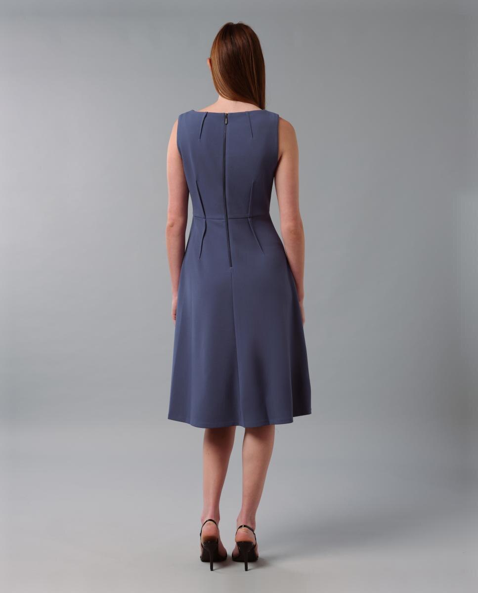 Vestido sem Mangas de Corte Evasê Azul-índigo-5