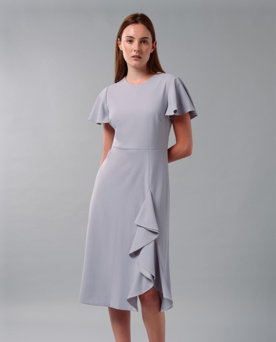 Vestido Fluido com Folho Cinzento-2