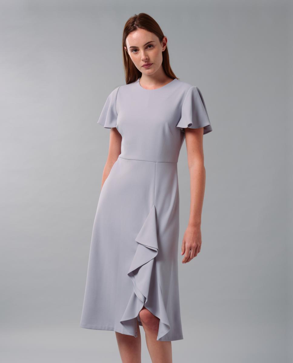 Vestido Fluido com Folho Cinzento-3