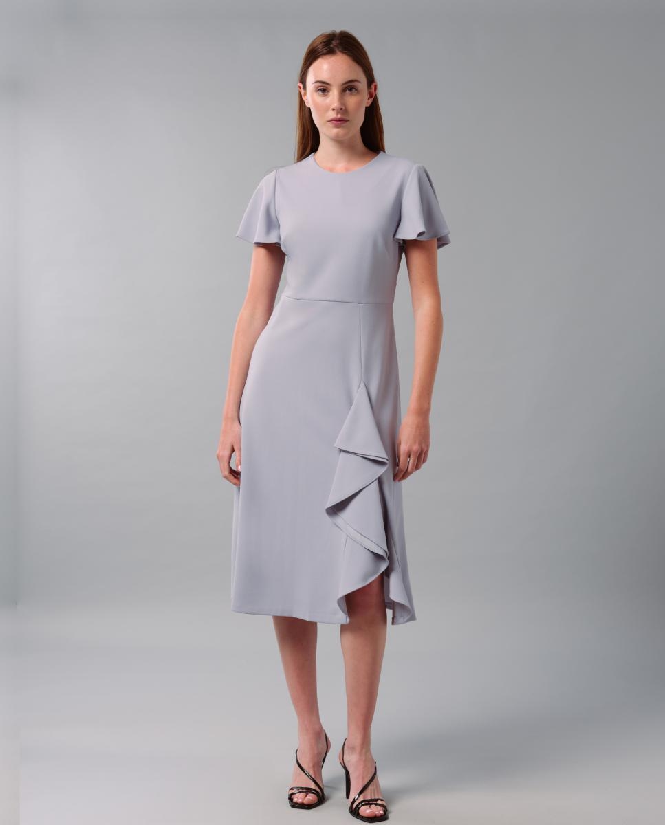 Vestido Fluido com Folho Cinzento-5