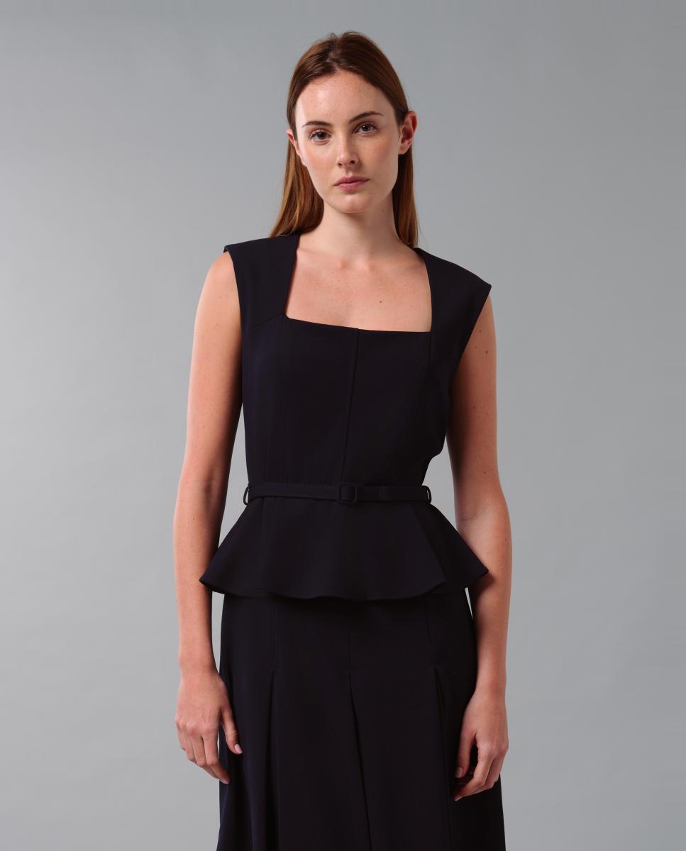 Vestido sem Mangas e com Cinto Azul-índigo-2