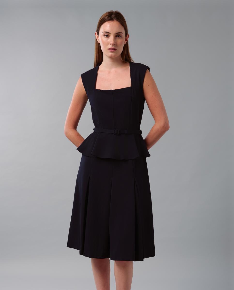 Vestido sem Mangas e com Cinto Azul-índigo-3