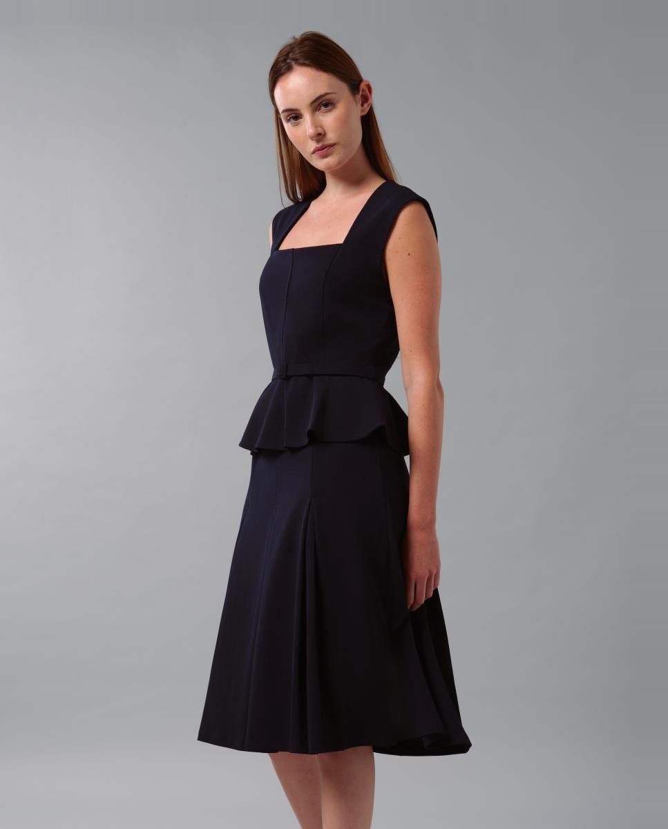 Vestido sem Mangas e com Cinto Azul-índigo-4