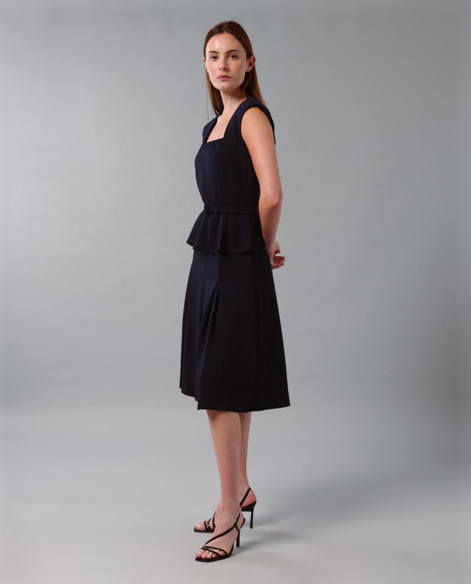 Vestido sem Mangas e com Cinto Azul-índigo-5