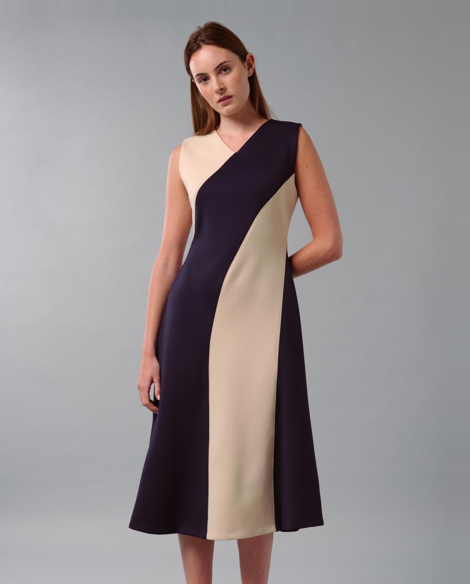 Vestido em Corte Evasê com Color Block Multicolor-2