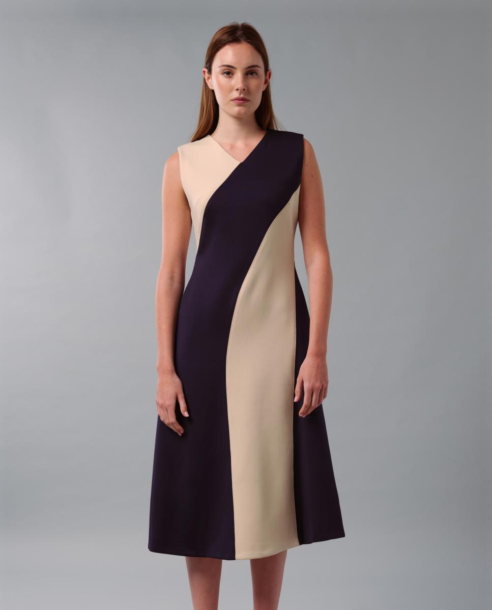 Vestido em Corte Evasê com Color Block Multicolor-3