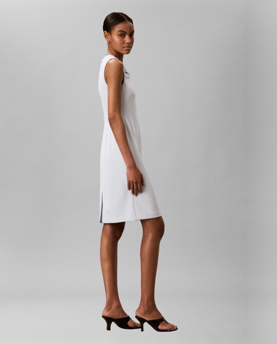 Vestido sem Mangas Scuba de Crepe Azul-claro-4