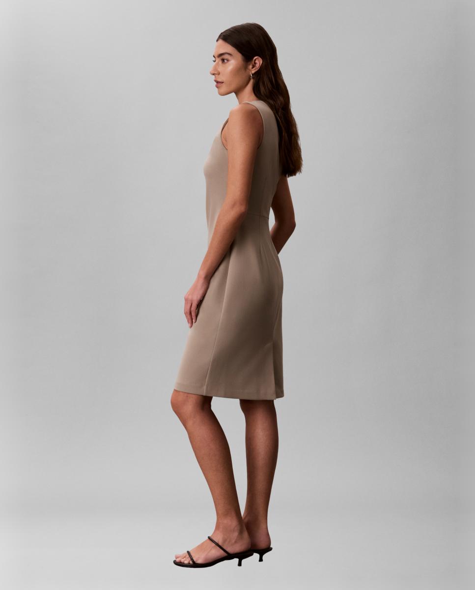 Vestido sem Mangas Scuba de Crepe Castanho-4