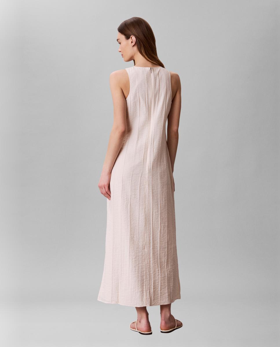 Vestido Regular de Viscose às Riscas Cru-2