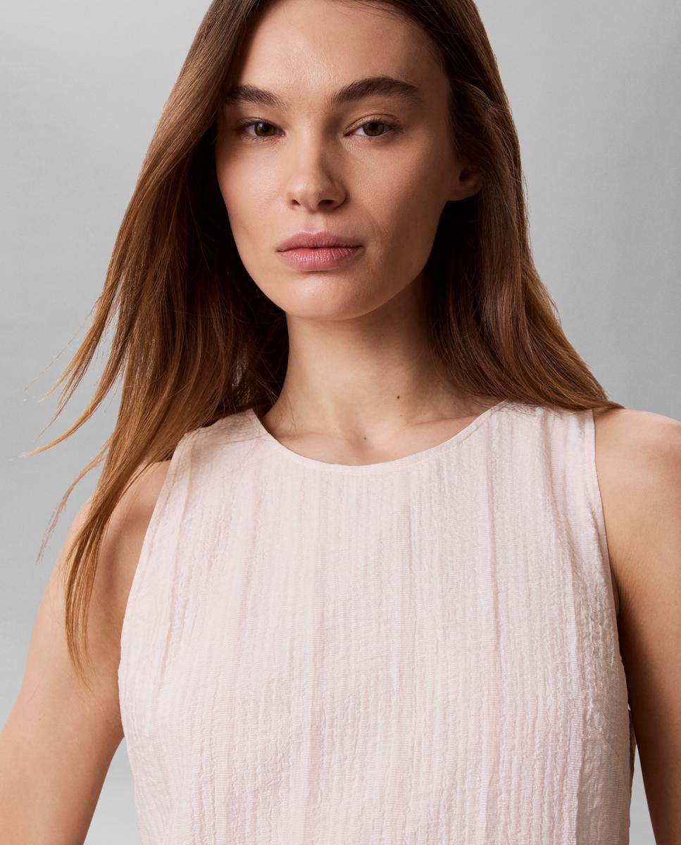 Vestido Regular de Viscose às Riscas Cru-3