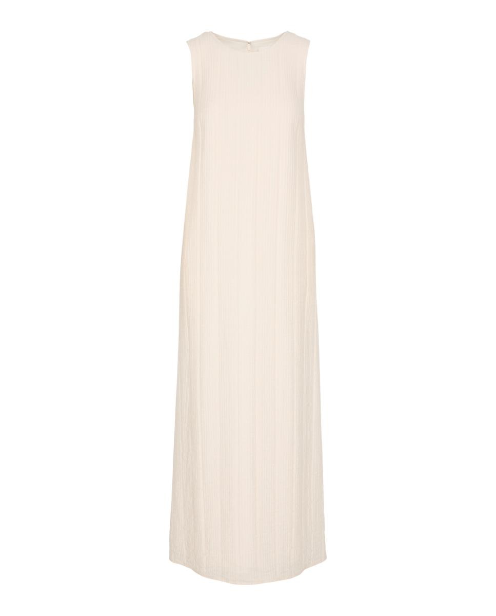 Vestido Regular de Viscose às Riscas Cru-5