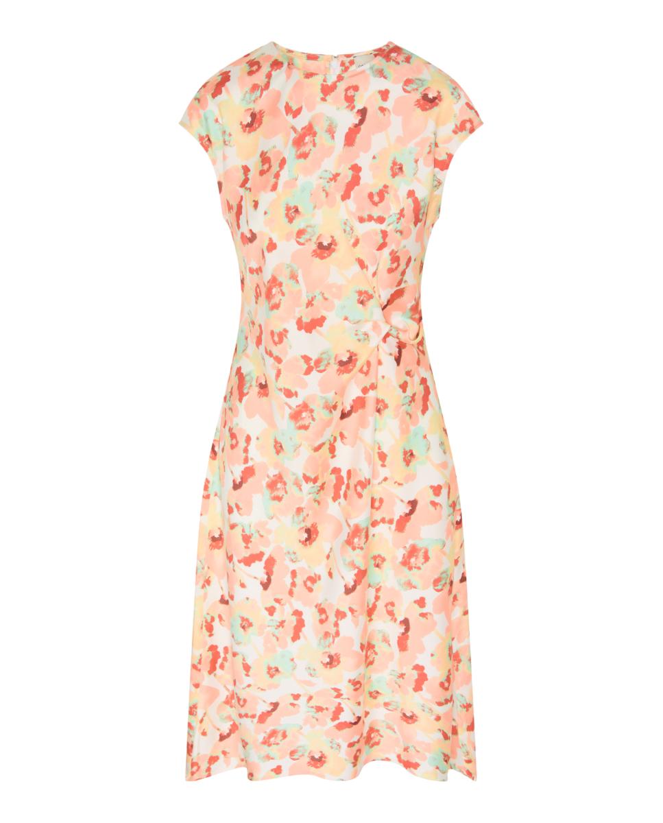 Vestido de Cetim Mate com Estampado Drapeado Pêssego-5