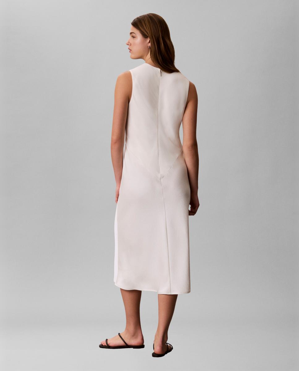 Vestido Midi de Crepe com Decote em Bico Branco-2