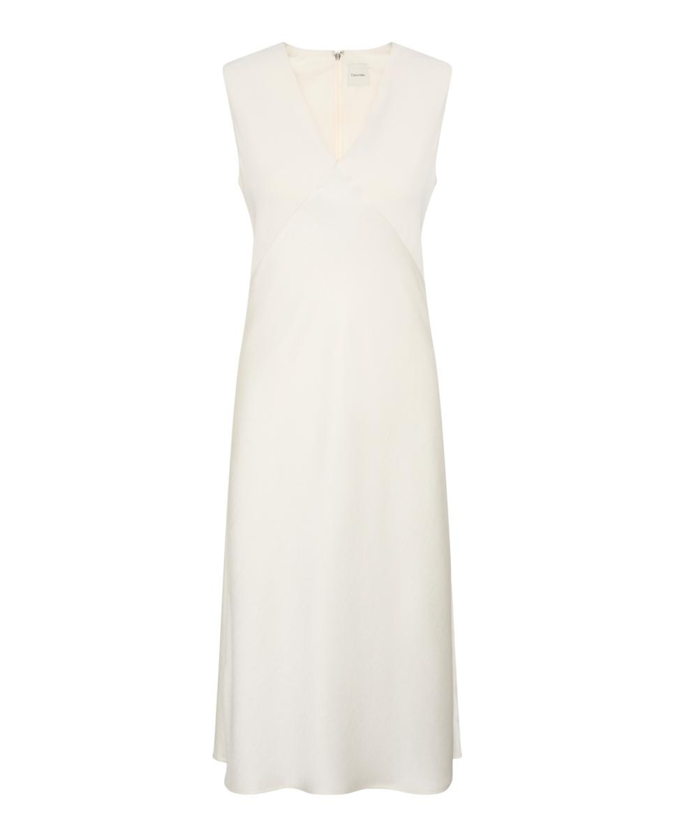 Vestido Midi de Crepe com Decote em Bico Branco-5