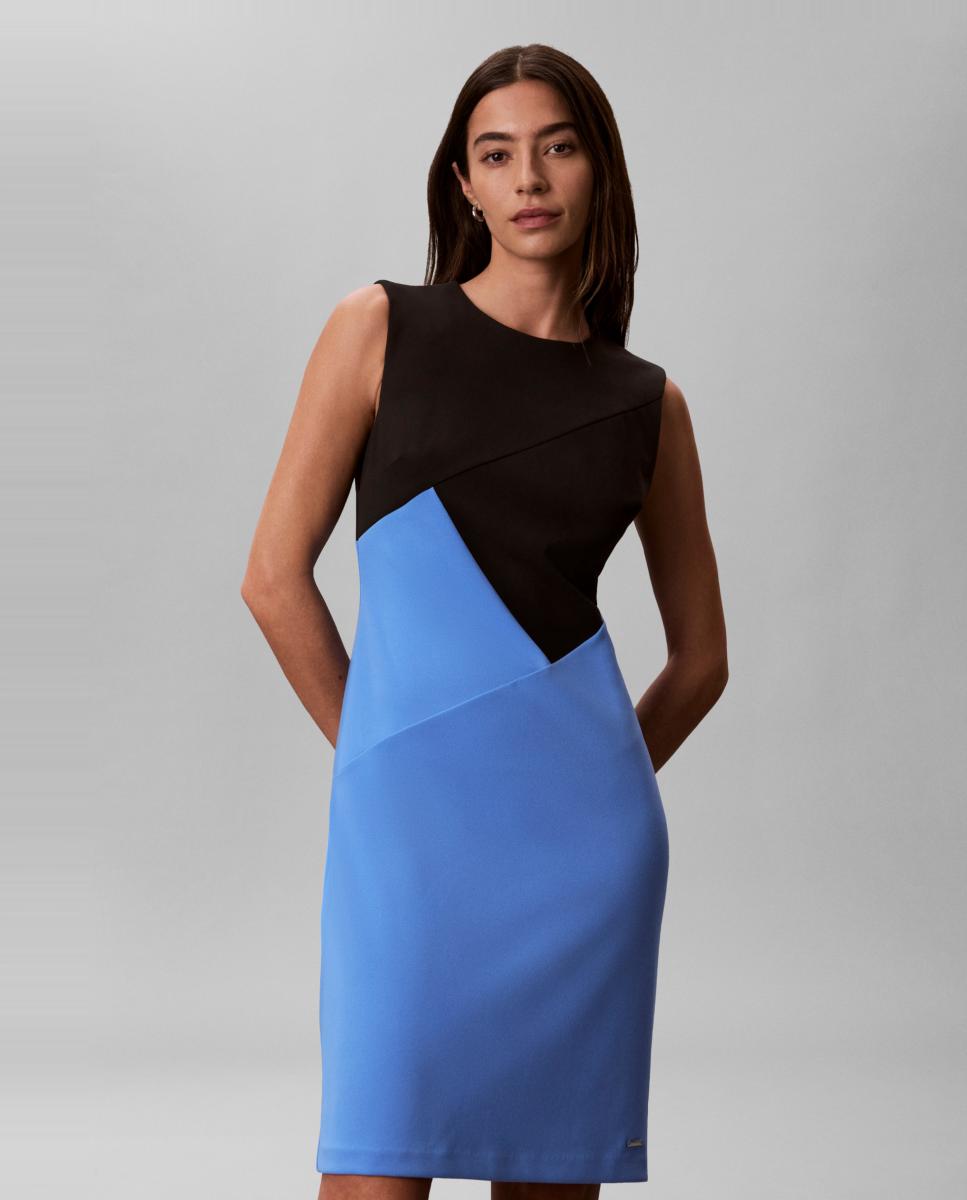 Imagem 0 de Vestido sem Mangas Scuba em Crepe com Color Block