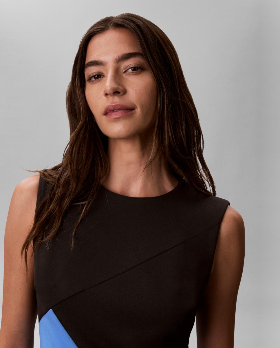 Vestido sem Mangas Scuba em Crepe com Color Block Multicolor-3