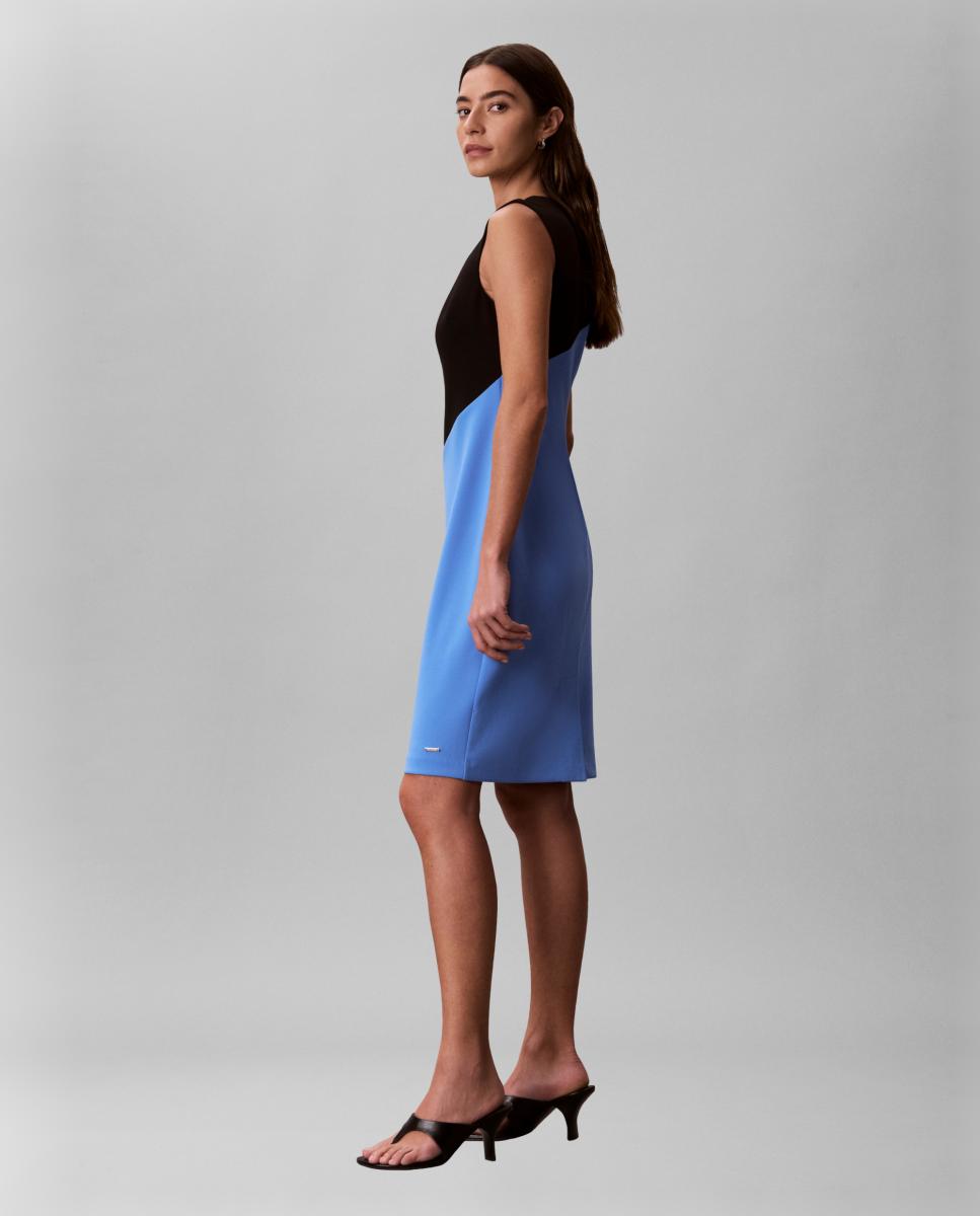 Vestido sem Mangas Scuba em Crepe com Color Block Multicolor-4