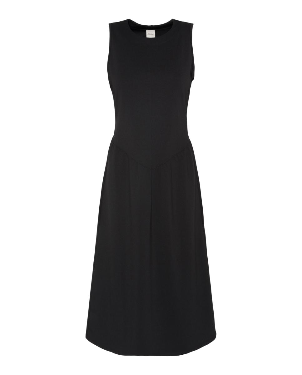 Vestido Midi Evasê com Decote Redondo Preto-6