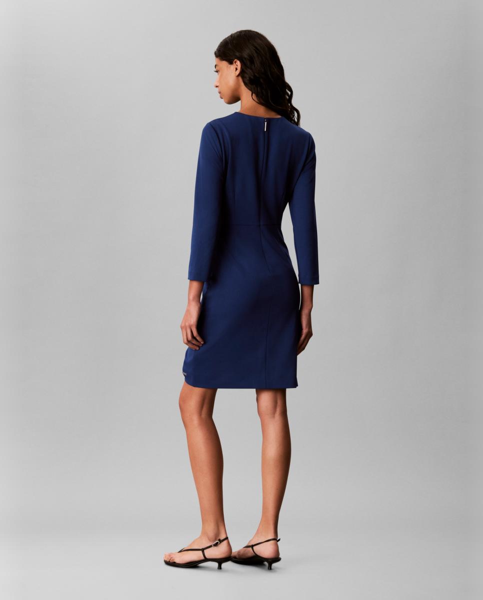 Vestido scuba crepe drapeado - Calvin Klein - Azul Azul-3