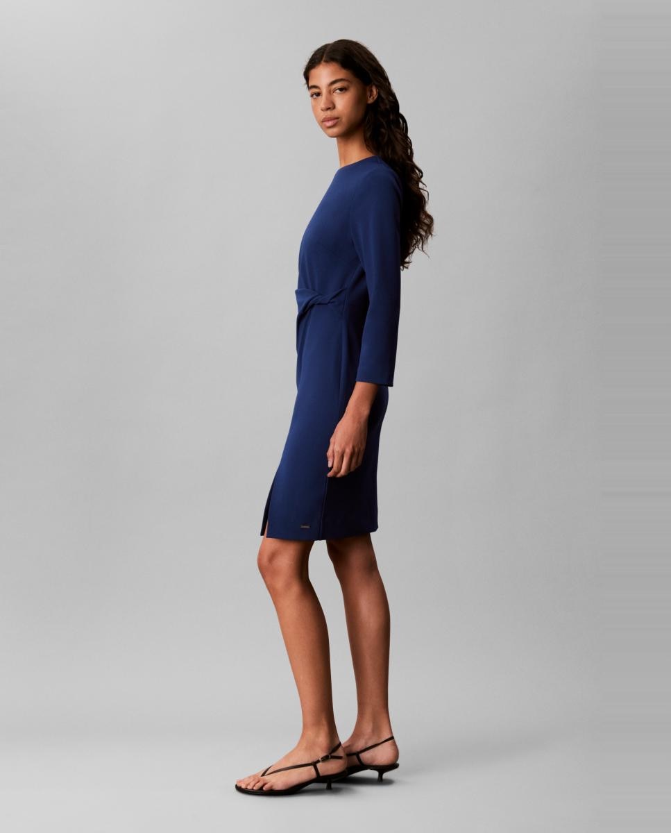 Vestido scuba crepe drapeado - Calvin Klein - Azul Azul-5