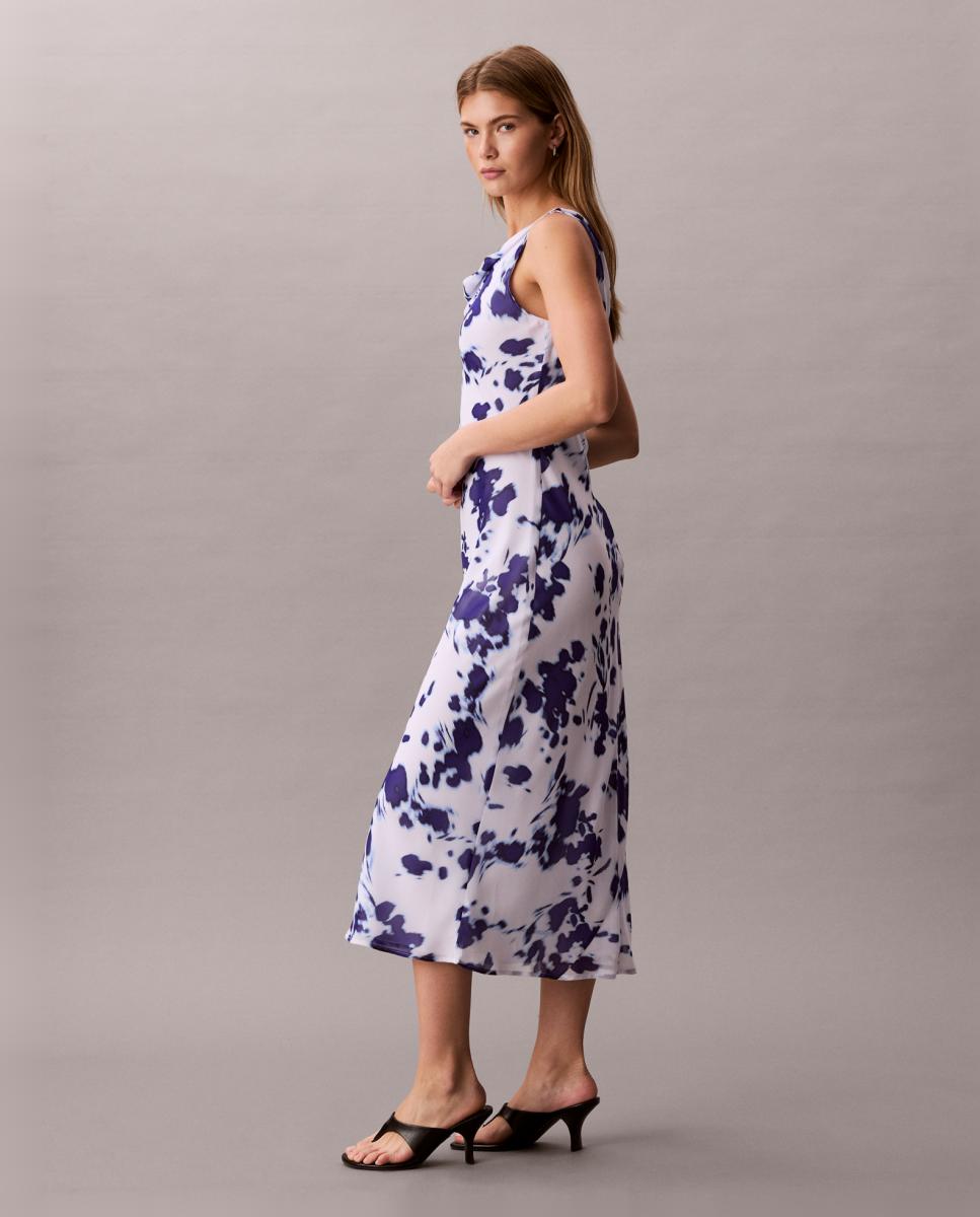 Vestido Maxi de Chiffon com Estampado Branco-3