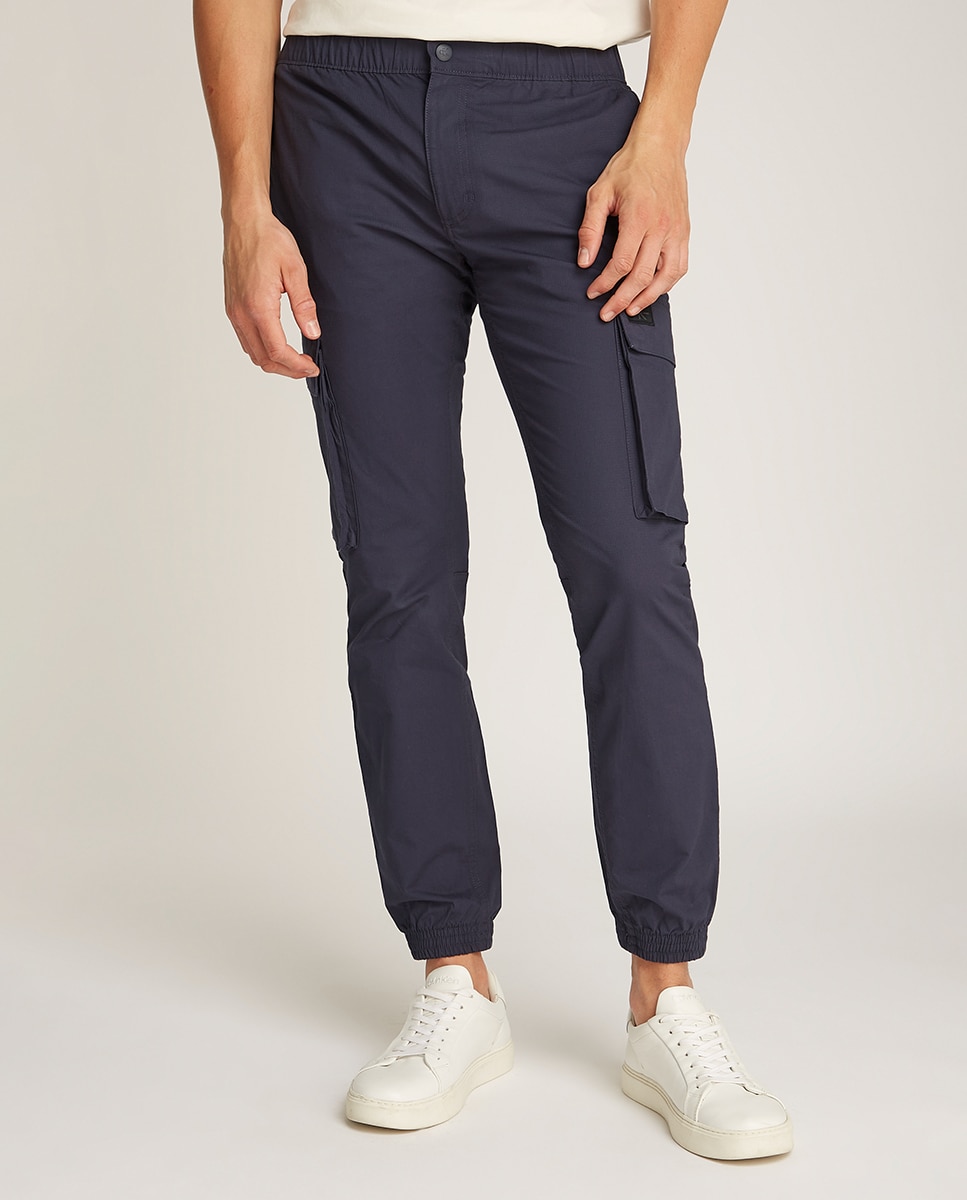 Calças Cargo Skinny Fit com Lavagem Azul-marinho-2