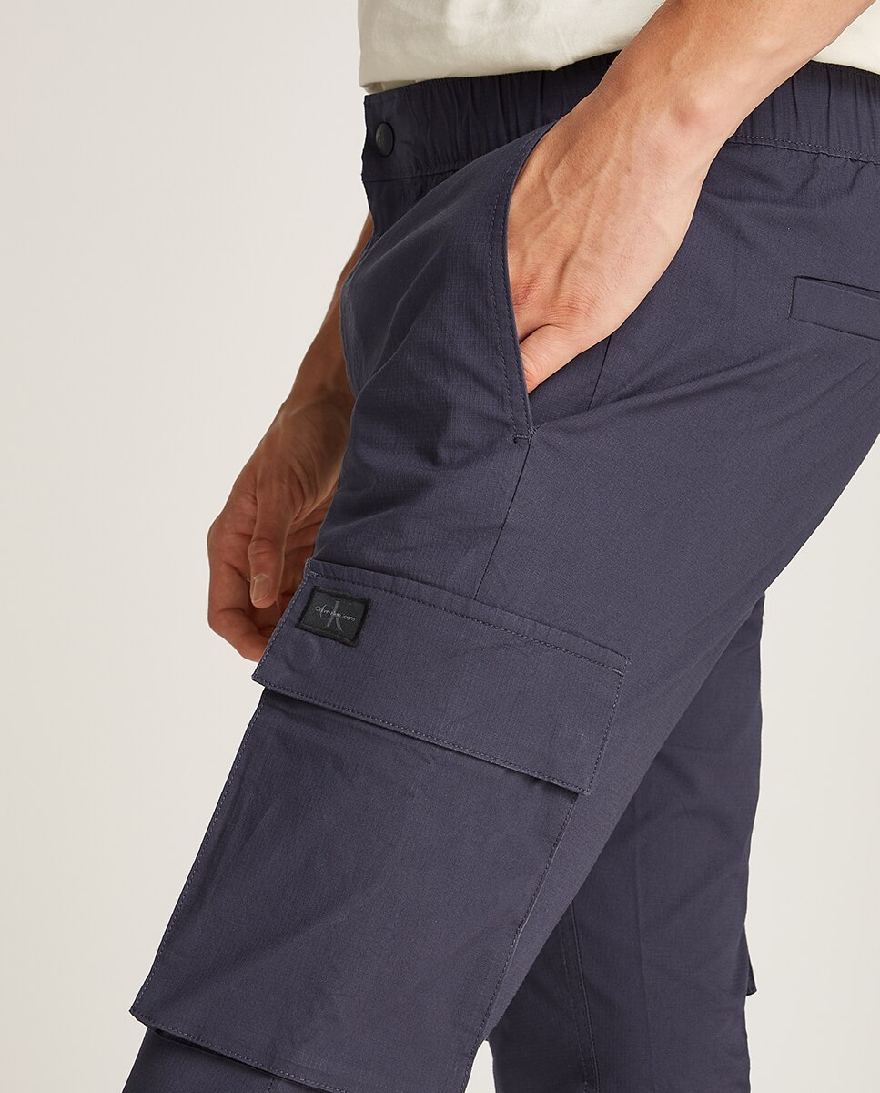 Calças Cargo Skinny Fit com Lavagem Azul-marinho-4