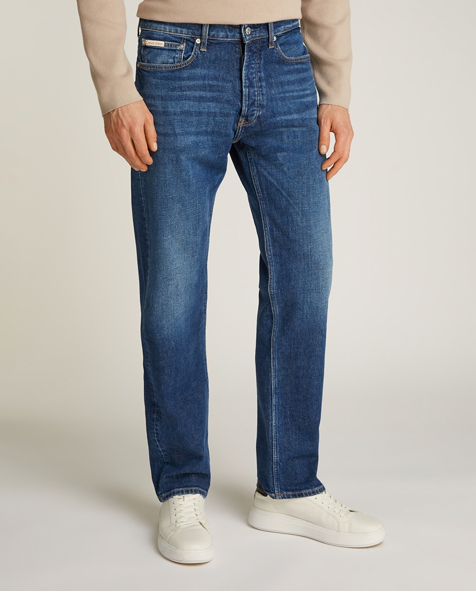 Jeans Straight Fit de Cintura Baixa Azul-1