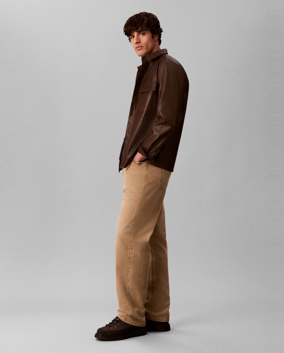 Jeans Straight Fit com Efeito de Lavagem 90s Bege-4