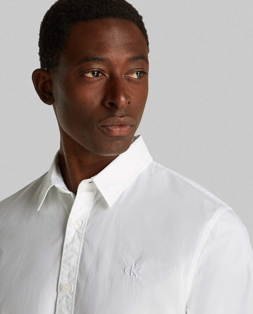 Camisa de Tecido Elástico Slim Fit Branco-3