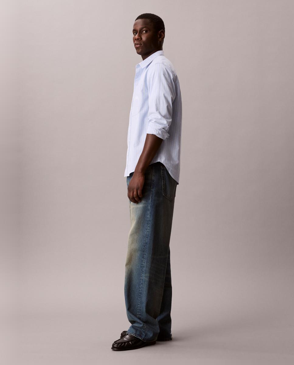 Camisa Oxford às Riscas Azul-claro-5