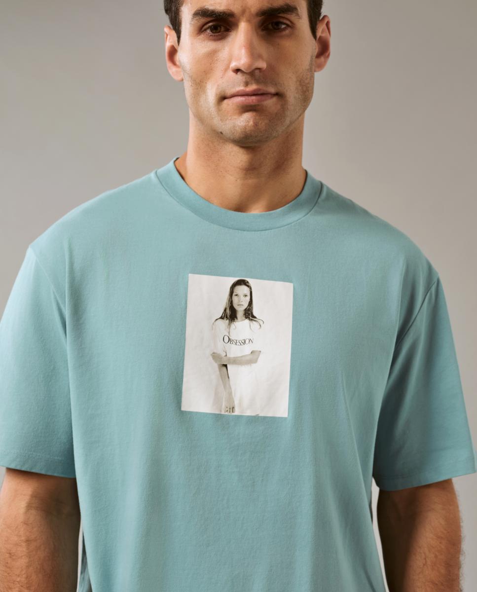 T-shirt com Estampado Gráfico Kate Moss Azul-6