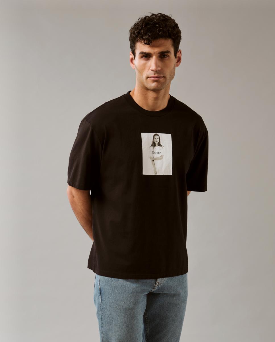 T-shirt com Estampado Gráfico Kate Moss Preto-3
