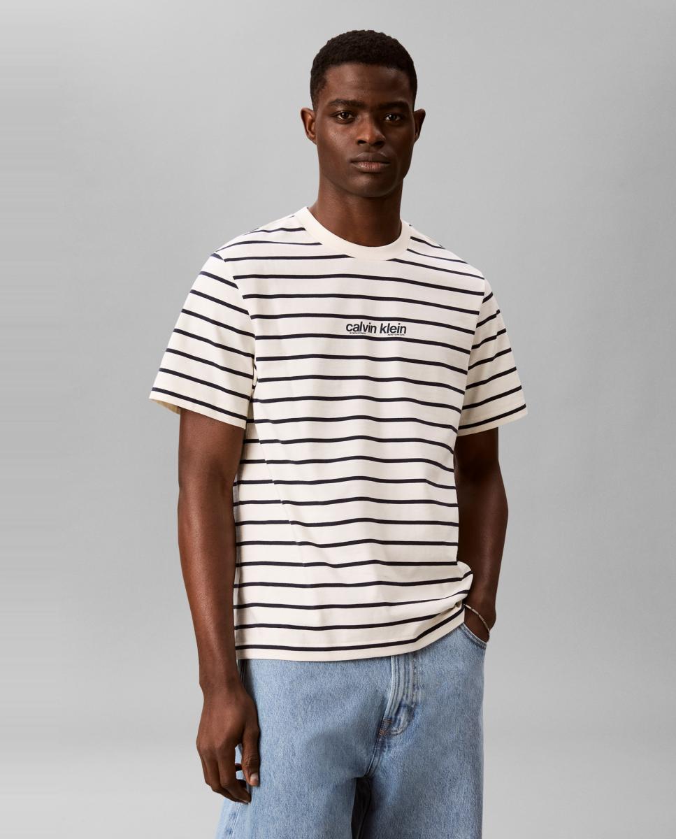Camiseta Hombre de rayas con gráfico - Calvin Klein Jeans - Crudo Crudo-1