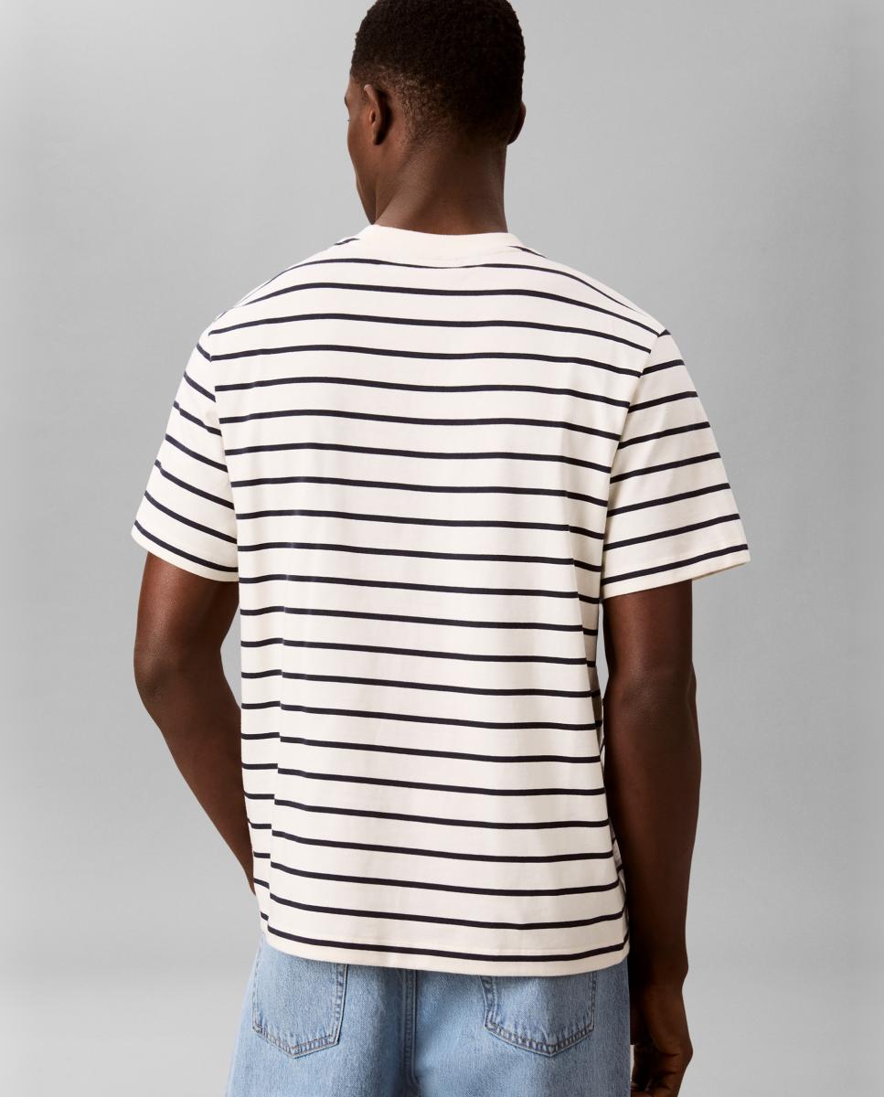 Camiseta Hombre de rayas con gráfico - Calvin Klein Jeans - Crudo Crudo-2