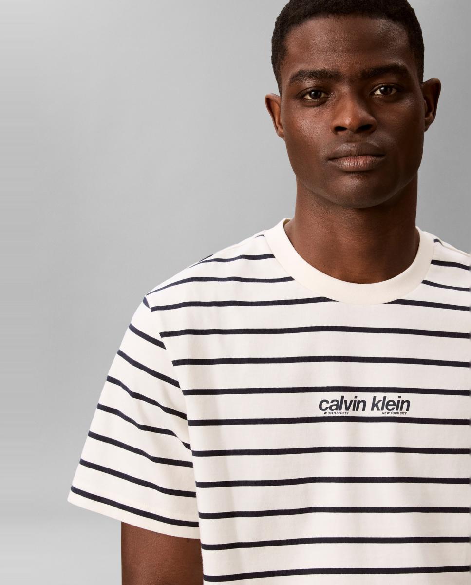 Camiseta Hombre de rayas con gráfico - Calvin Klein Jeans - Crudo Crudo-3