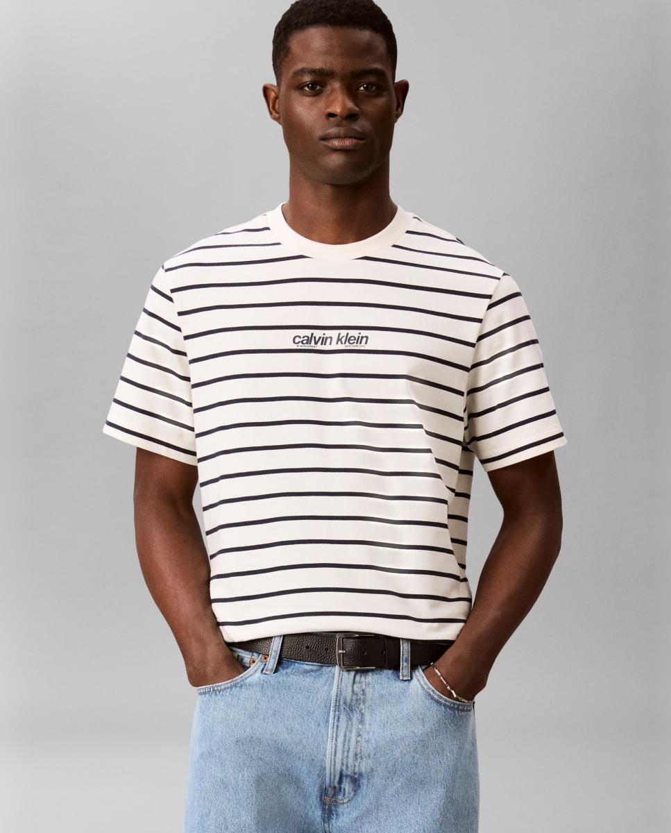 Camiseta Hombre de rayas con gráfico - Calvin Klein Jeans - Crudo Crudo-4