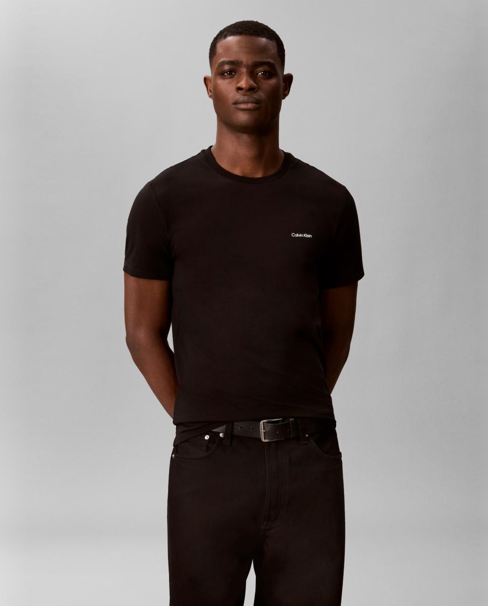 Imagen 0 de Camiseta Hombre slim algodón elástico bordado Negro