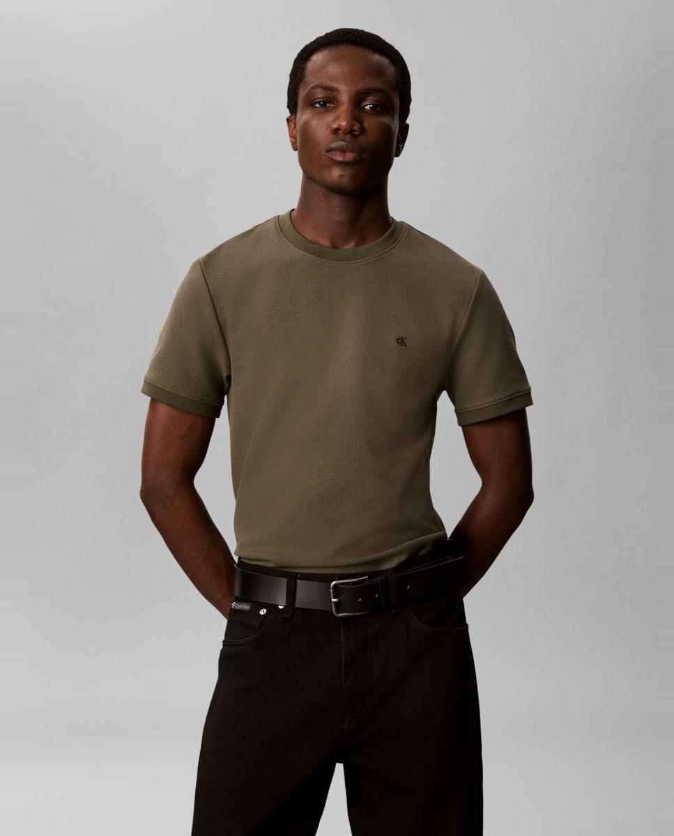 Imagen 0 de Camiseta Hombre slim waffle cuello redondo Verde militar