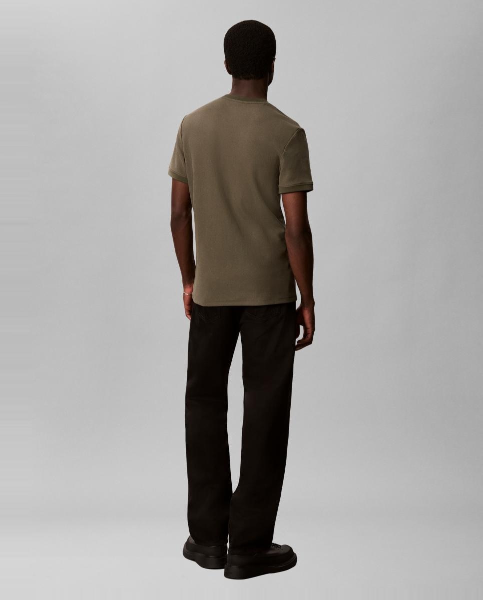 Camiseta Hombre slim waffle cuello redondo - Calvin Klein Jeans - Verde militar Verde militar-2