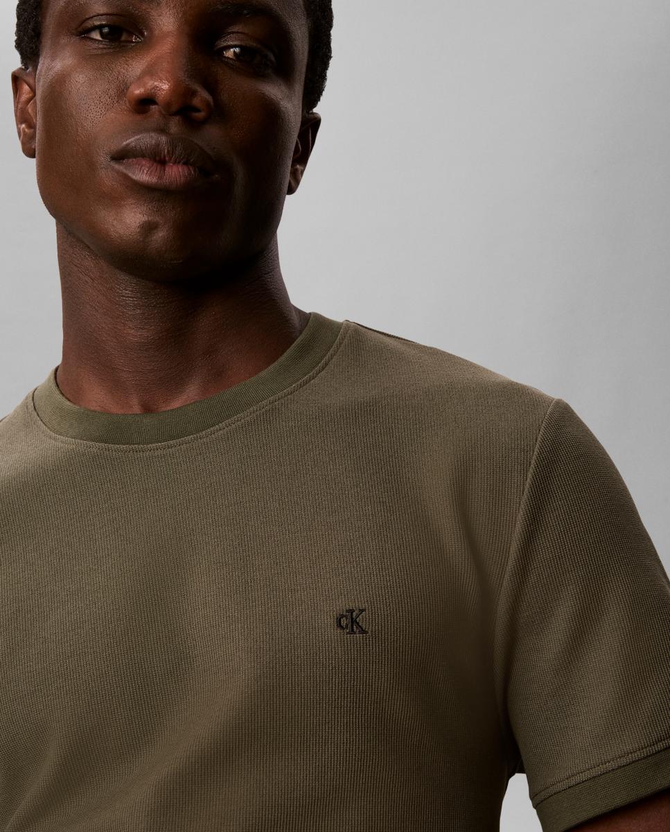 Camiseta Hombre slim waffle cuello redondo - Calvin Klein Jeans - Verde militar Verde militar-3