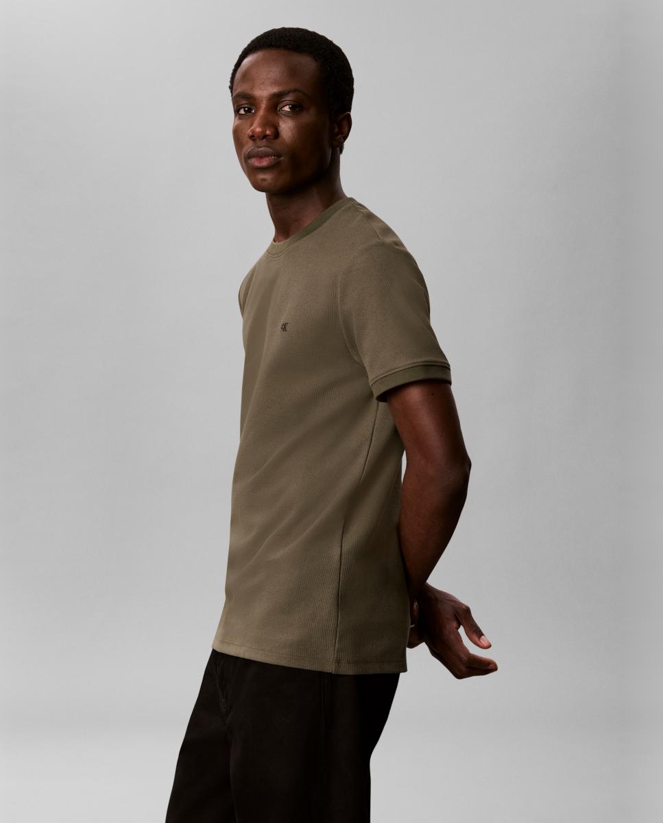 Camiseta Hombre slim waffle cuello redondo - Calvin Klein Jeans - Verde militar Verde militar-4