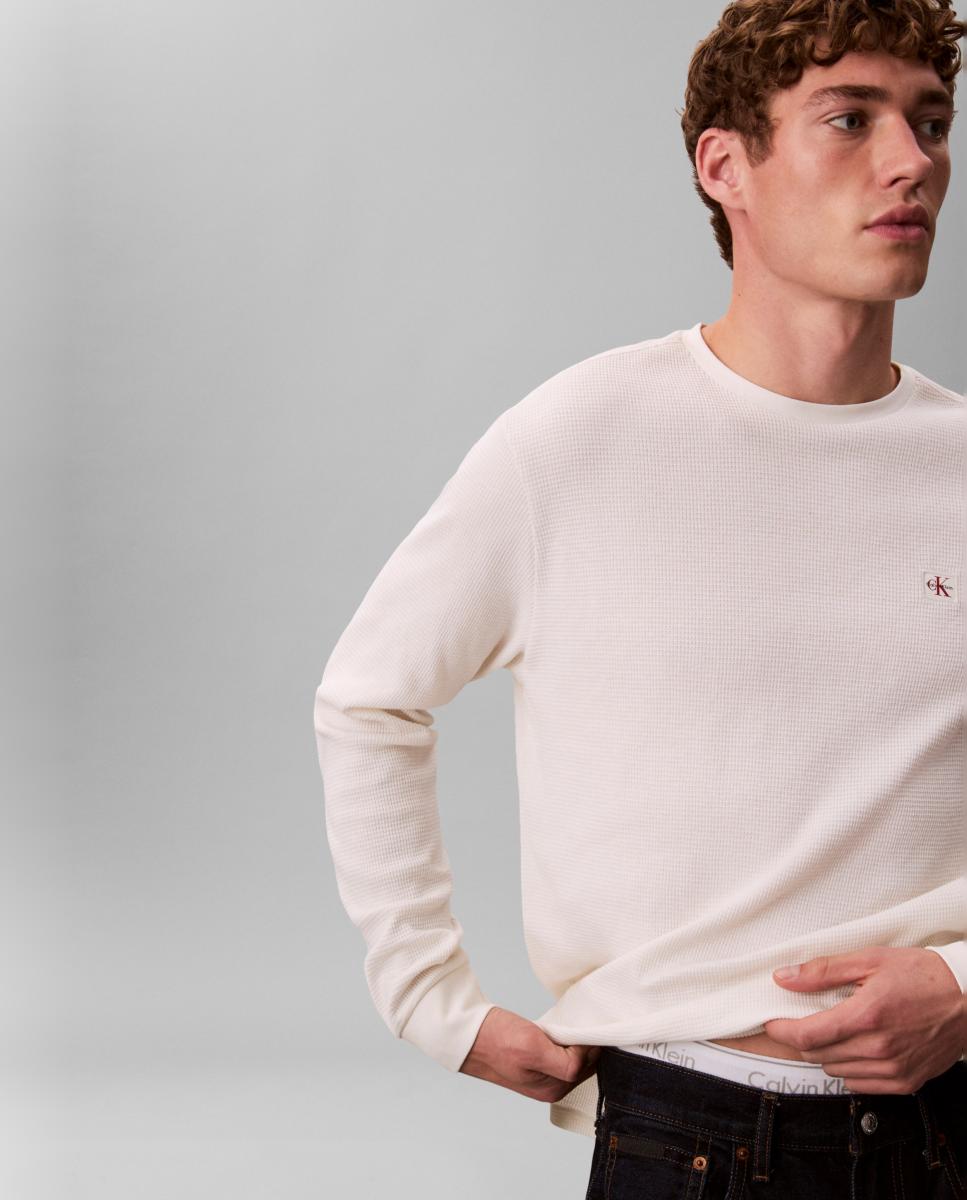 Camiseta Hombre de manga larga con logo - Calvin Klein Jeans - Crudo Crudo-4